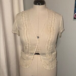 Elegant Cream Sheer Lace Cardigan
